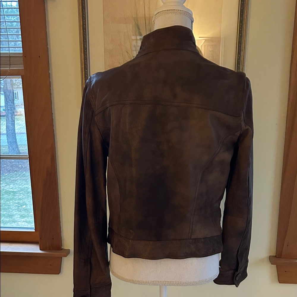 GAP Dark Brown Leather Button-Front Jacket like N… - image 7